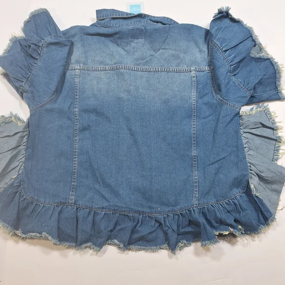 Denim Ruffle Kids Jacket - Picture 2 of 7